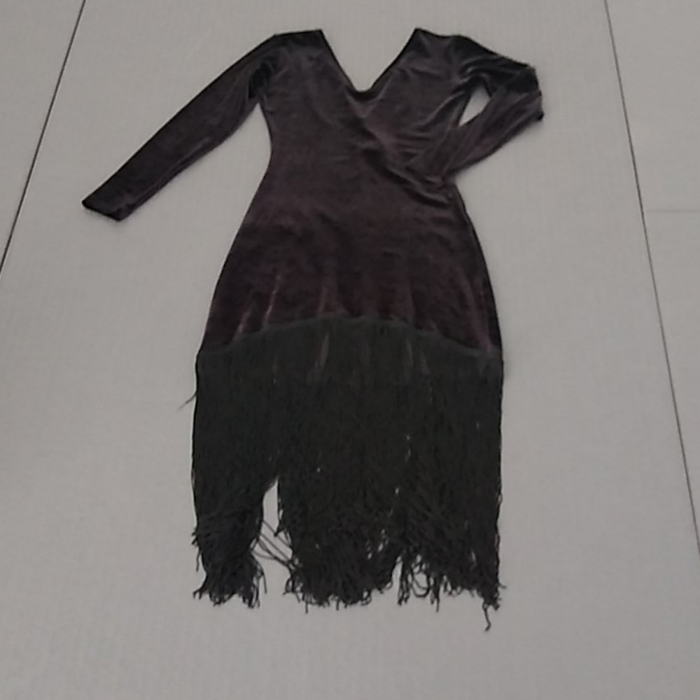 Witch Costume Black Velvet Fringe Dress